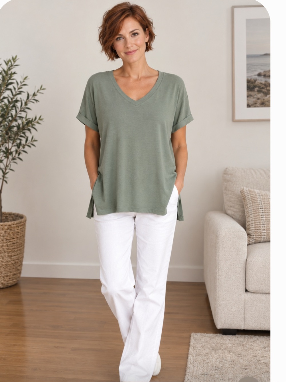 Banana Republic Light Sage V-Neck Short Sleeve Top. NWOT